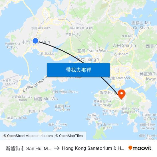 新墟街市 San Hui Market to Hong Kong Sanatorium & Hospital map