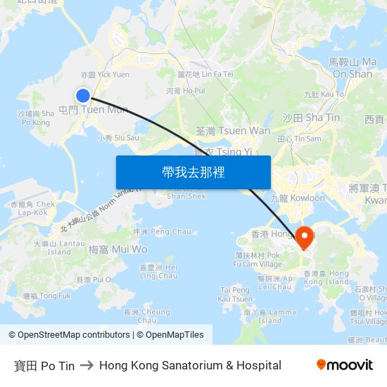寶田 Po Tin to Hong Kong Sanatorium & Hospital map
