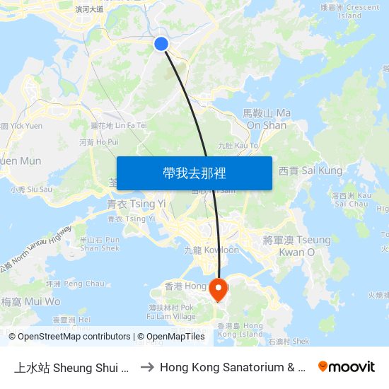 上水站 Sheung Shui Station to Hong Kong Sanatorium & Hospital map