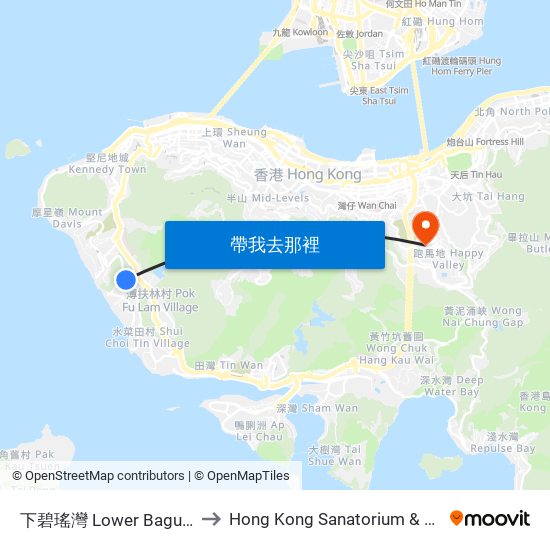 下碧瑤灣 Lower Baguio Villa to Hong Kong Sanatorium & Hospital map