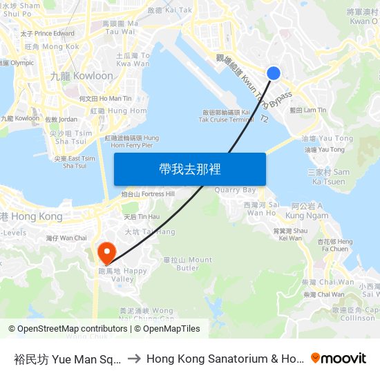 裕民坊 Yue Man Square to Hong Kong Sanatorium & Hospital map