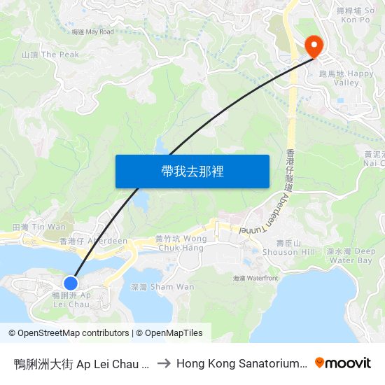 鴨脷洲大街 Ap Lei Chau Main Street to Hong Kong Sanatorium & Hospital map