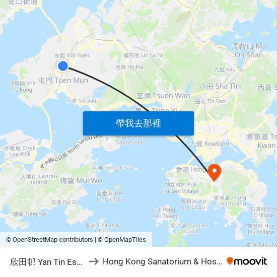 欣田邨 Yan Tin Estate to Hong Kong Sanatorium & Hospital map