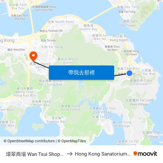 環翠商場 Wan Tsui Shopping Centre to Hong Kong Sanatorium & Hospital map