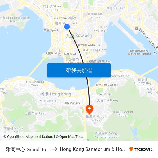 雅蘭中心 Grand Tower to Hong Kong Sanatorium & Hospital map