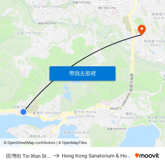 田灣街 Tin Wan Street to Hong Kong Sanatorium & Hospital map
