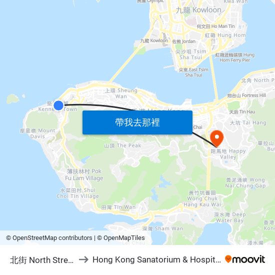 北街 North Street to Hong Kong Sanatorium & Hospital map