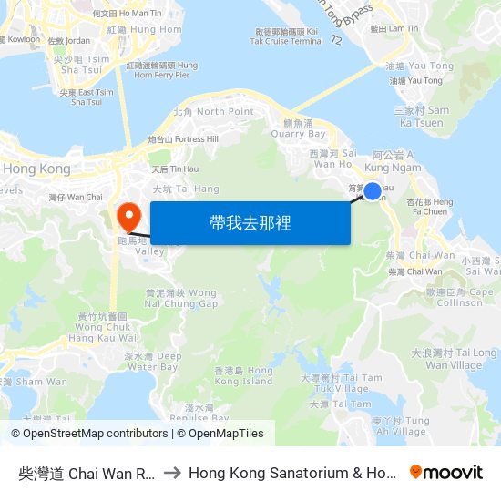 柴灣道 Chai Wan Road to Hong Kong Sanatorium & Hospital map