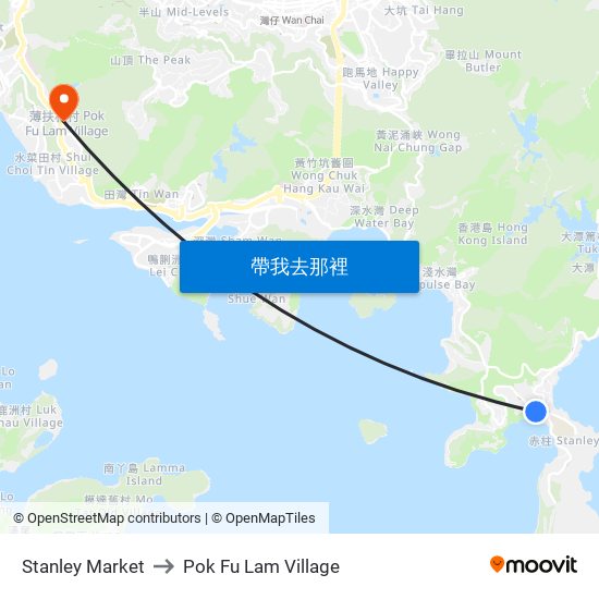 Stanley Market to Pok Fu Lam Village map