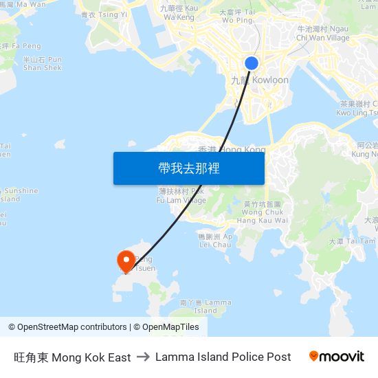 旺角東 Mong Kok East to Lamma Island Police Post map