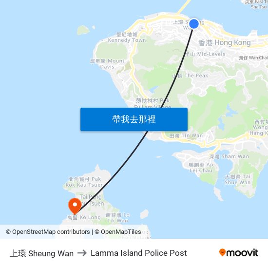 上環 Sheung Wan to Lamma Island Police Post map