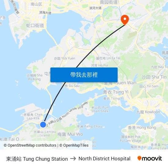 東涌站 Tung Chung Station to North District Hospital map