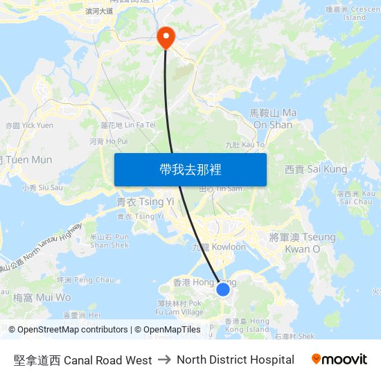 堅拿道西 Canal Road West to North District Hospital map