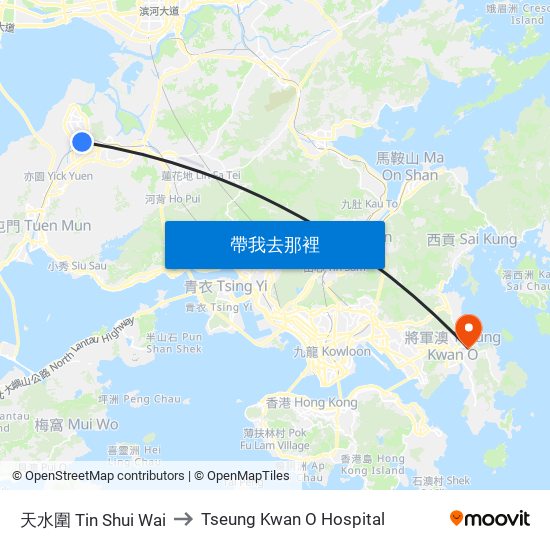 天水圍 Tin Shui Wai to Tseung Kwan O Hospital map