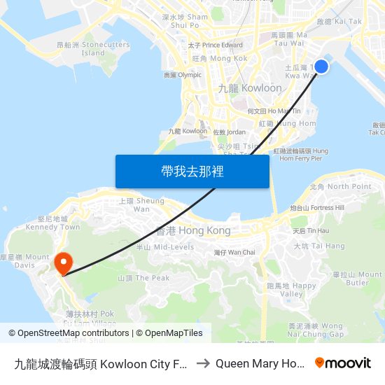 九龍城渡輪碼頭 Kowloon City Ferry Pier to Queen Mary Hospital map