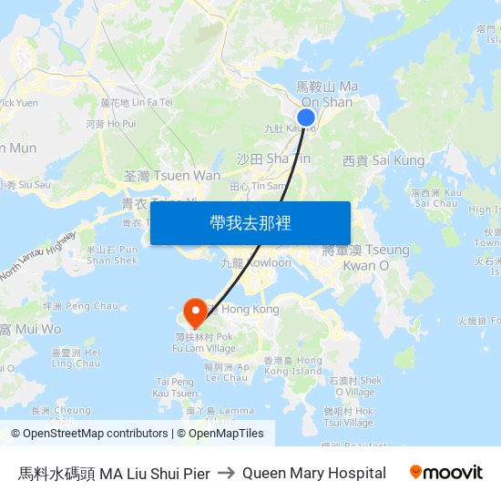 馬料水碼頭 MA Liu Shui Pier to Queen Mary Hospital map