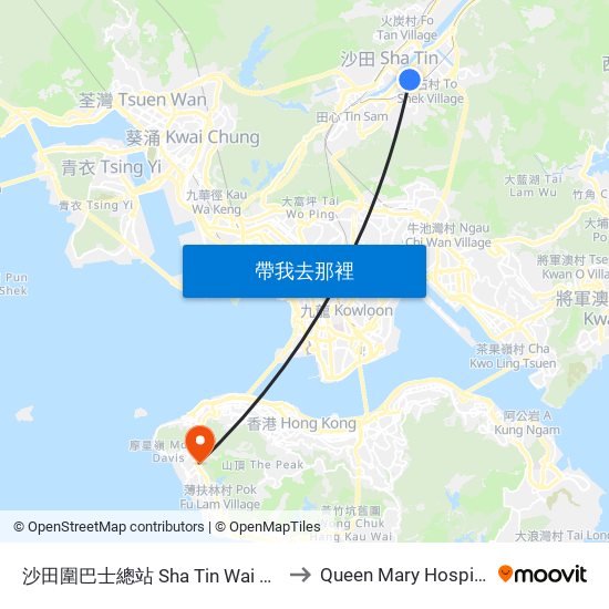 沙田圍巴士總站 Sha Tin Wai B/T to Queen Mary Hospital map