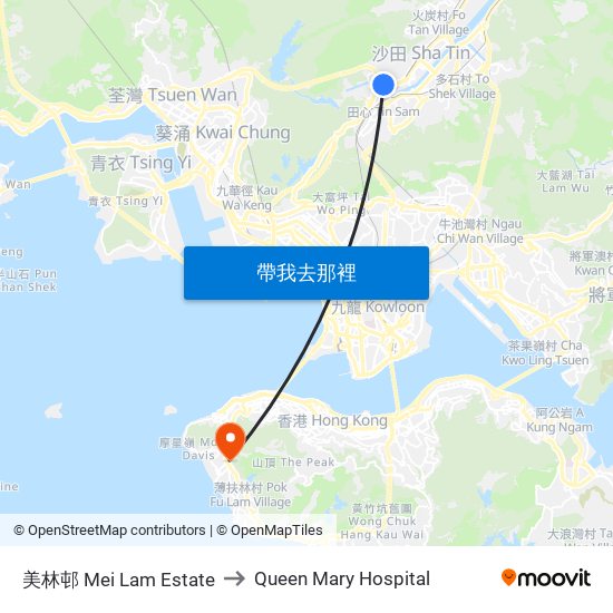美林邨 Mei Lam Estate to Queen Mary Hospital map