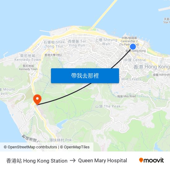 香港站 Hong Kong Station to Queen Mary Hospital map