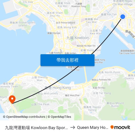 九龍灣運動場 Kowloon Bay Sports Ground to Queen Mary Hospital map