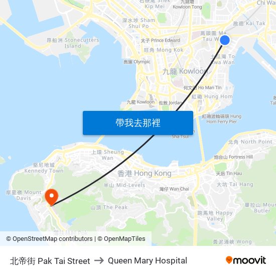 北帝街 Pak Tai Street to Queen Mary Hospital map