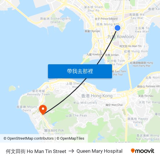 何文田街 Ho Man Tin Street to Queen Mary Hospital map