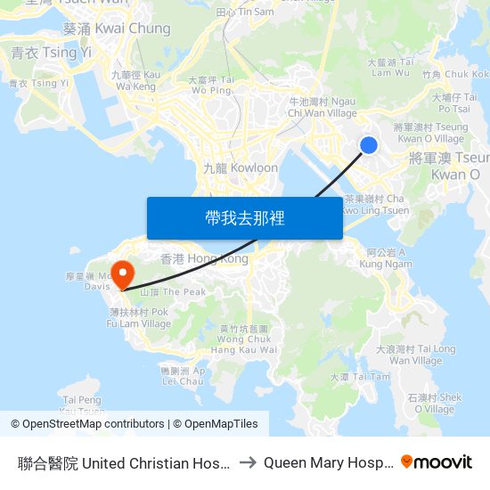 聯合醫院 United Christian Hospital to Queen Mary Hospital map