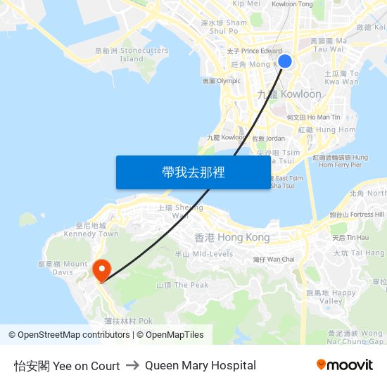 怡安閣 Yee on Court to Queen Mary Hospital map