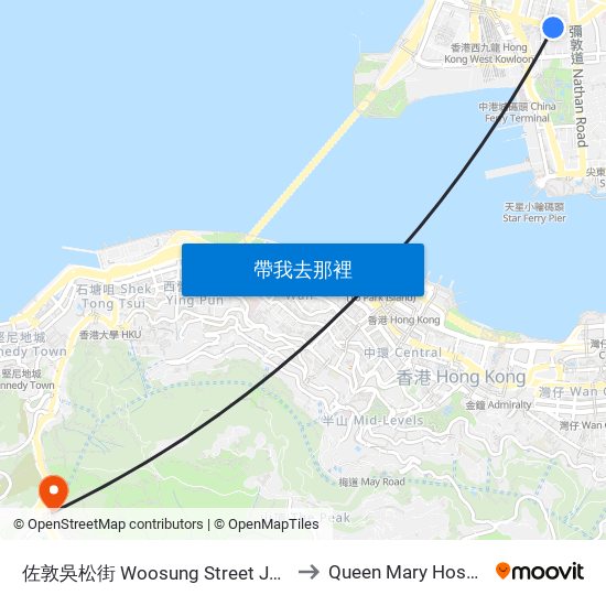 佐敦吳松街 Woosung Street Jordan to Queen Mary Hospital map