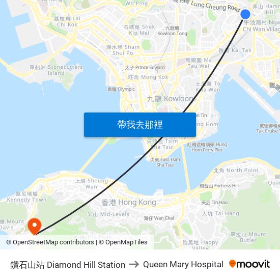 鑽石山站 Diamond Hill Station to Queen Mary Hospital map