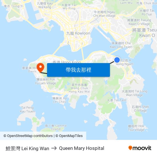 鯉景灣 Lei King Wan to Queen Mary Hospital map