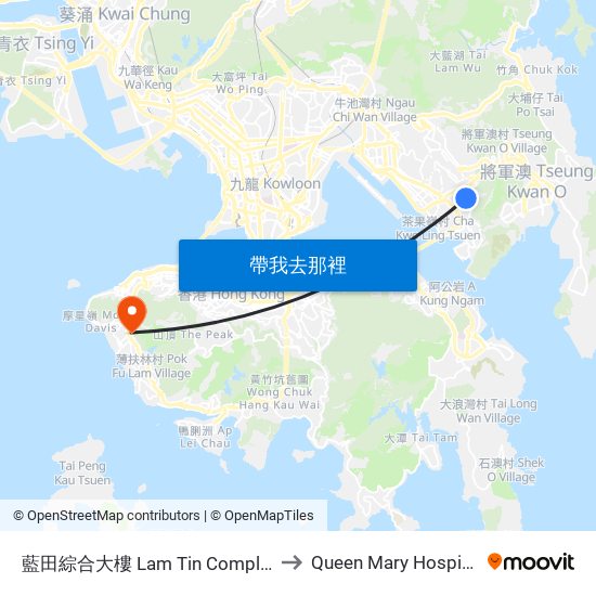 藍田綜合大樓 Lam Tin Complex to Queen Mary Hospital map