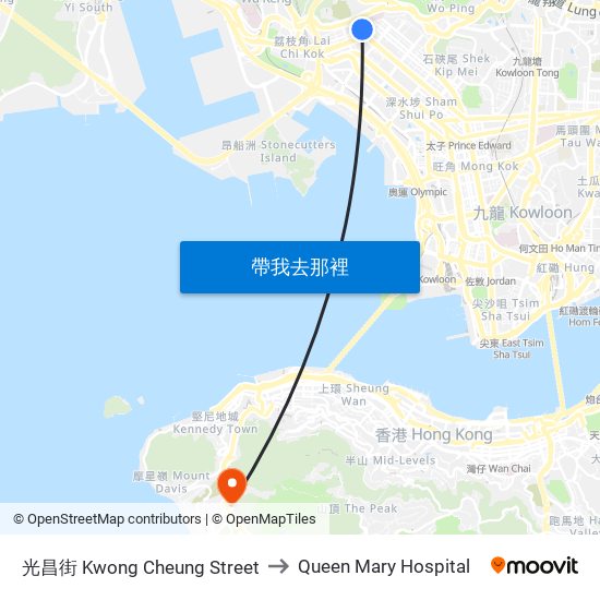 光昌街 Kwong Cheung Street to Queen Mary Hospital map