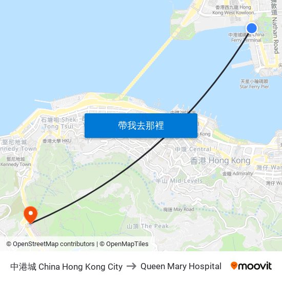 中港城 China Hong Kong City to Queen Mary Hospital map