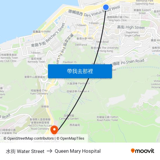 水街 Water Street to Queen Mary Hospital map