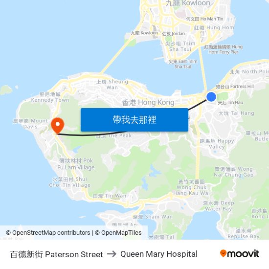 百德新街 Paterson Street to Queen Mary Hospital map