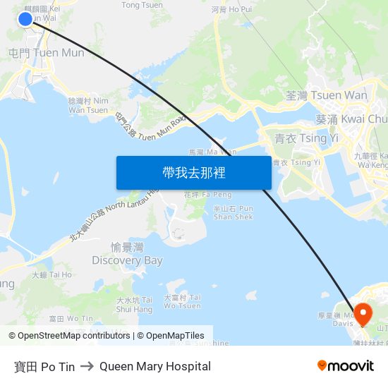 寶田 Po Tin to Queen Mary Hospital map