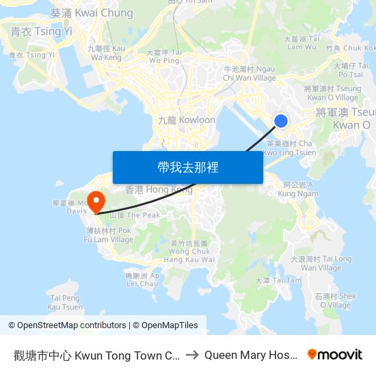 觀塘市中心 Kwun Tong Town Centre to Queen Mary Hospital map
