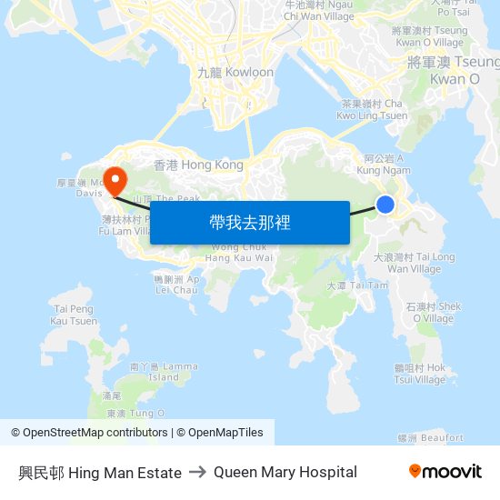 興民邨 Hing Man Estate to Queen Mary Hospital map