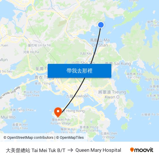 大美督總站 Tai Mei Tuk B/T to Queen Mary Hospital map