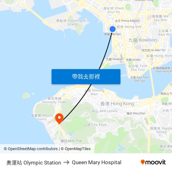 奧運站 Olympic Station to Queen Mary Hospital map