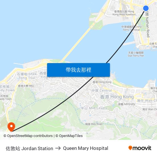 佐敦站 Jordan Station to Queen Mary Hospital map
