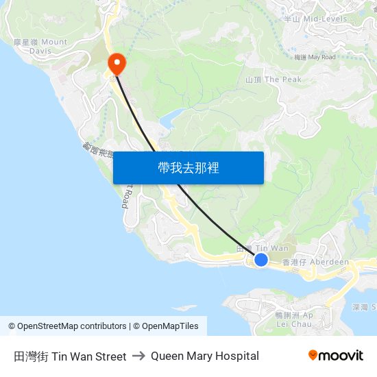 田灣街 Tin Wan Street to Queen Mary Hospital map
