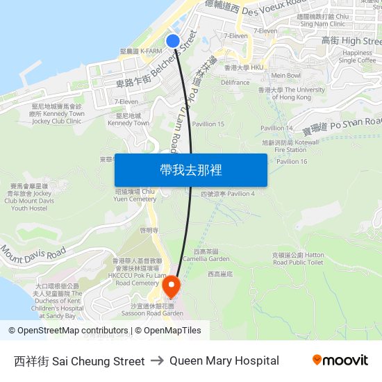 西祥街 Sai Cheung Street to Queen Mary Hospital map