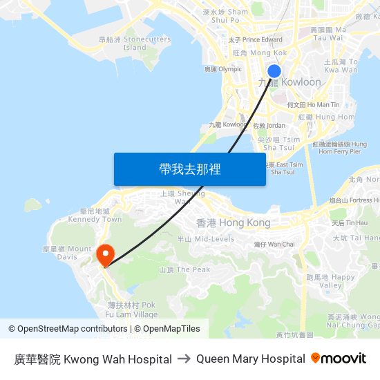 廣華醫院 Kwong Wah Hospital to Queen Mary Hospital map
