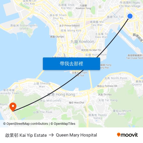 啟業邨 Kai Yip Estate to Queen Mary Hospital map