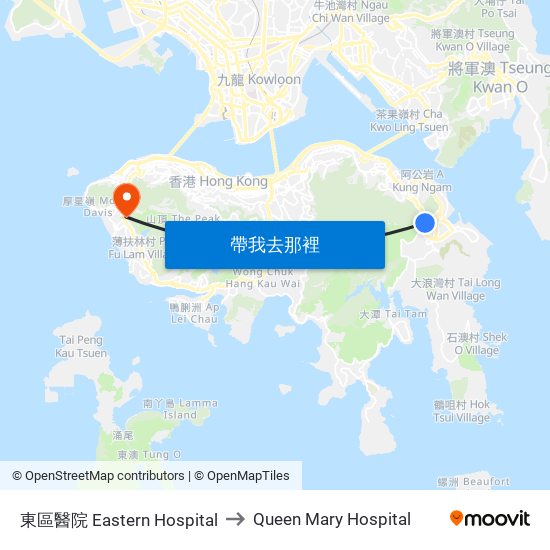 東區醫院 Eastern Hospital to Queen Mary Hospital map