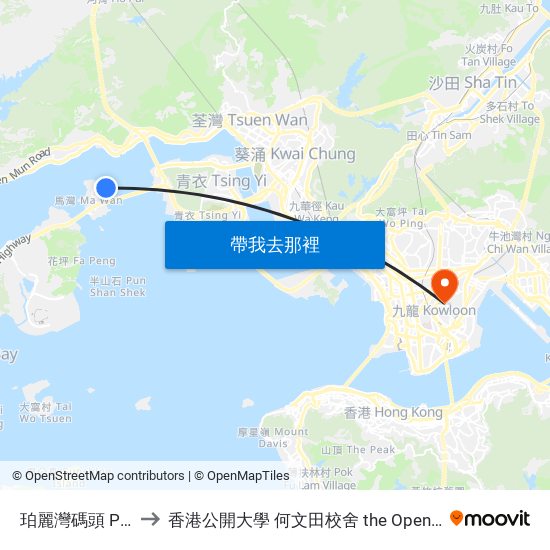珀麗灣碼頭 Park Island Ferry Pier to 香港公開大學 何文田校舍 the Open University Of Hong Kong Ho Man Tin Campus map