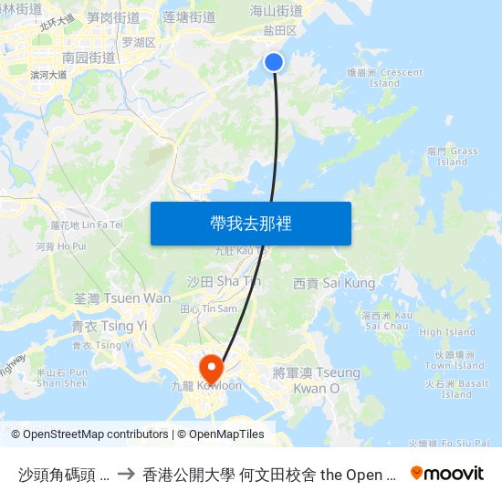 沙頭角碼頭 Sha Tau Kok Pier to 香港公開大學 何文田校舍 the Open University Of Hong Kong Ho Man Tin Campus map