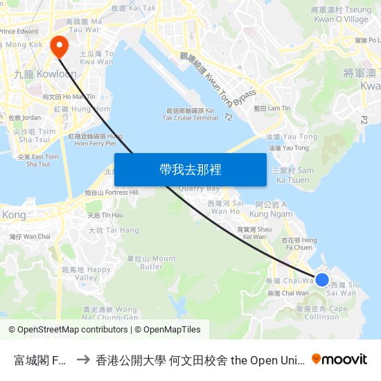 富城閣 Fu Shing Court to 香港公開大學 何文田校舍 the Open University Of Hong Kong Ho Man Tin Campus map